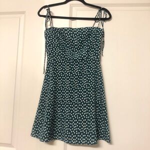Green White Flowers Summer Mini Dress